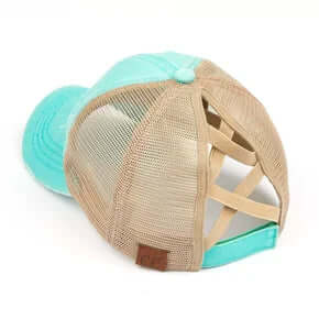 Stylish mint green hat with customizable initials, perfect for personalizing your look.
