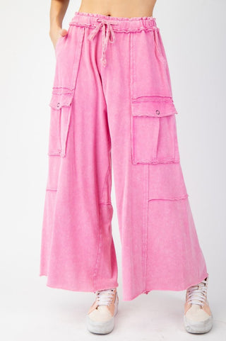 Washed Wide Leg French Terry Cargo Pants (5 COLORS) Easel