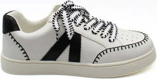 MIA Itzia White & Black Sneaker with streamlined design and bold contrast, perfect for style and comfort seekers.