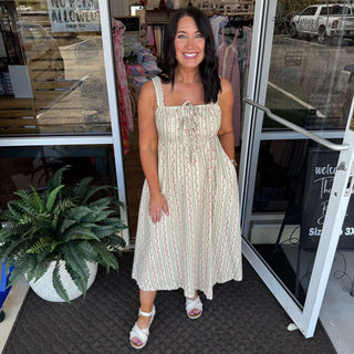 Sage Striped Floral Midi Dress - Perfect for effortless style. Final Sale offer. Limited stock available. Shop now!
