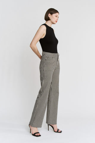 MICA T3568BT Super High Loose Fit Straight Black Striped Jeans