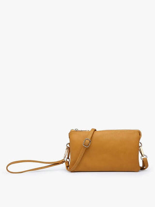 MUSTARD Crossbody Faux Leather Organizer Purse with multiple compartments and adjustable strap for stylish convenience.