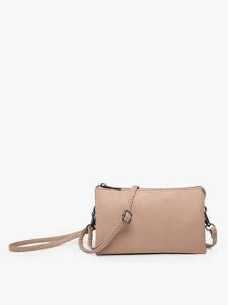 ROSE PETAL Crossbody Faux Leather Organizer Purse – Elegant, compact, pink crossbody bag with multiple compartments for easy organization.
