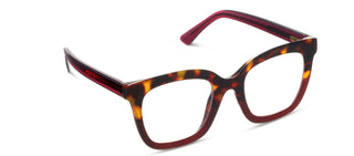 Tortoiseshell and cherry acetate square-frame progressive glasses with clear lenses.
