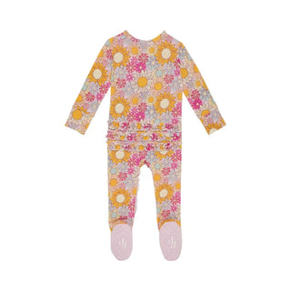 Posh Peanut Rosalinda Ruffled Footie One Piece - Floral print baby romper with stylish ruffled details, perfect for comfort and style.