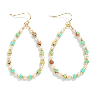 Mint Pearl & Gold Bead Teardrop Earrings