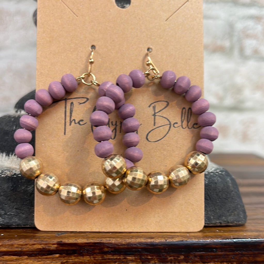 Wood Beaded Drop Earring - Purple - The Gypsy Belle Boutique