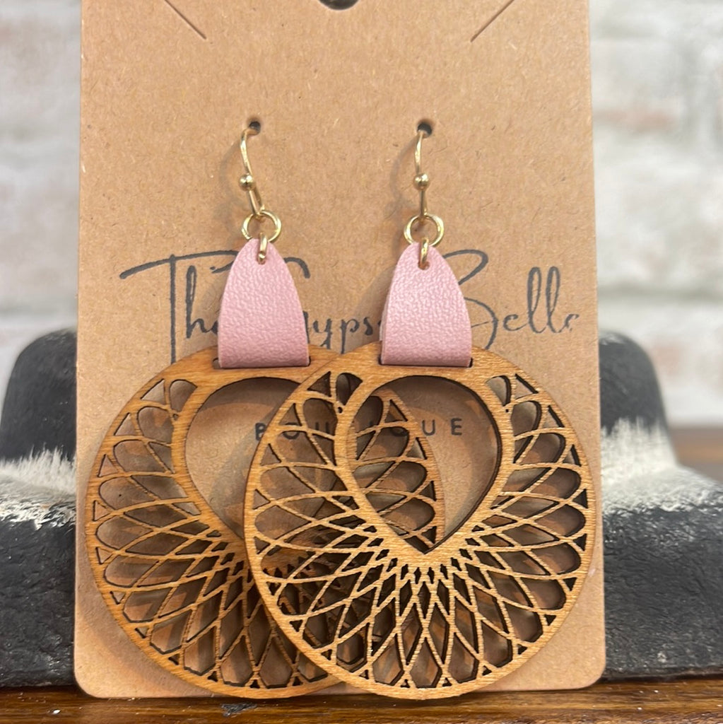 Wooden Laser Cut & Leather Tag Earrings - The Gypsy Belle Boutique