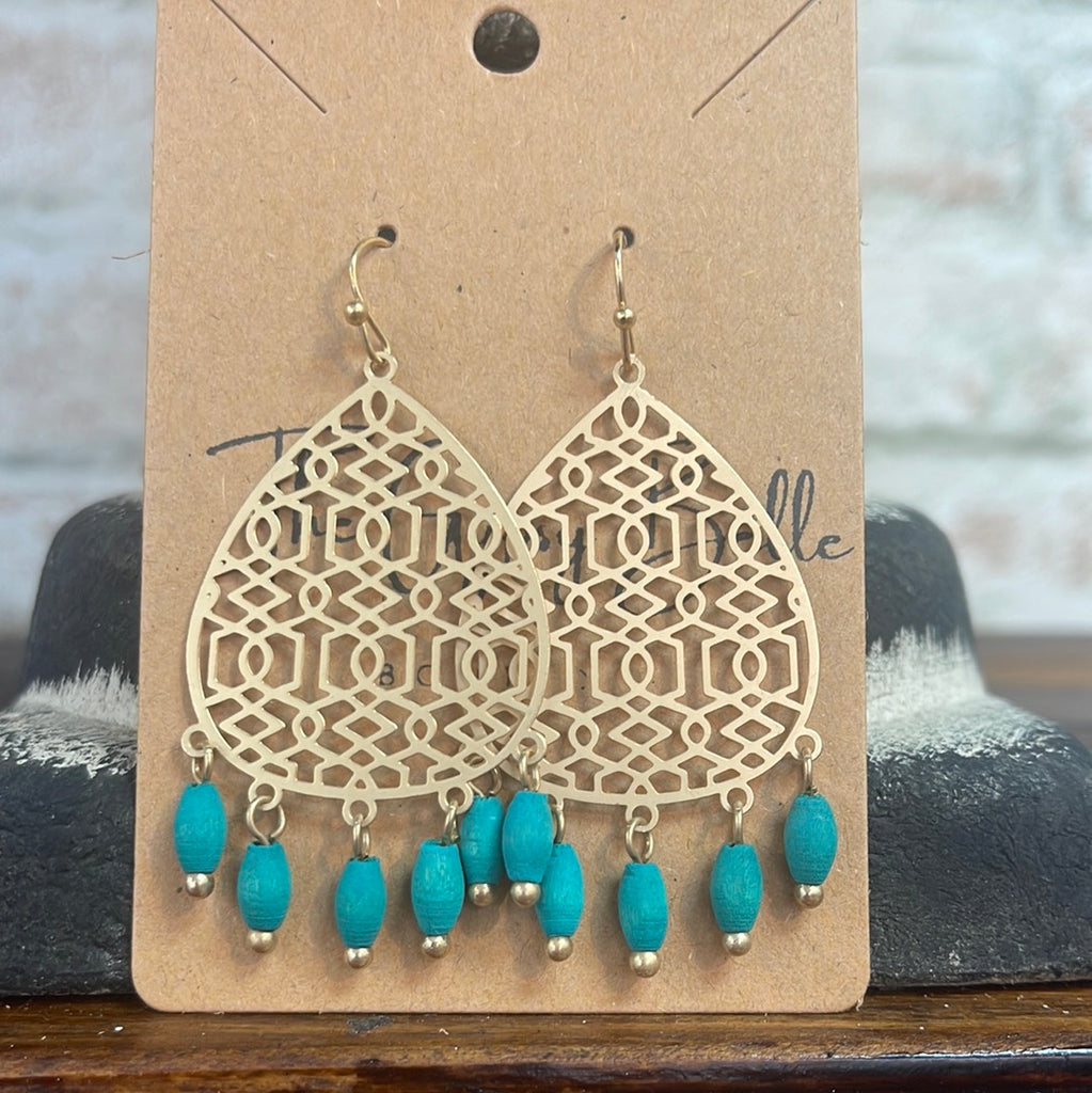 Gold Geometric & Wooden Drop Earrings - The Gypsy Belle Boutique