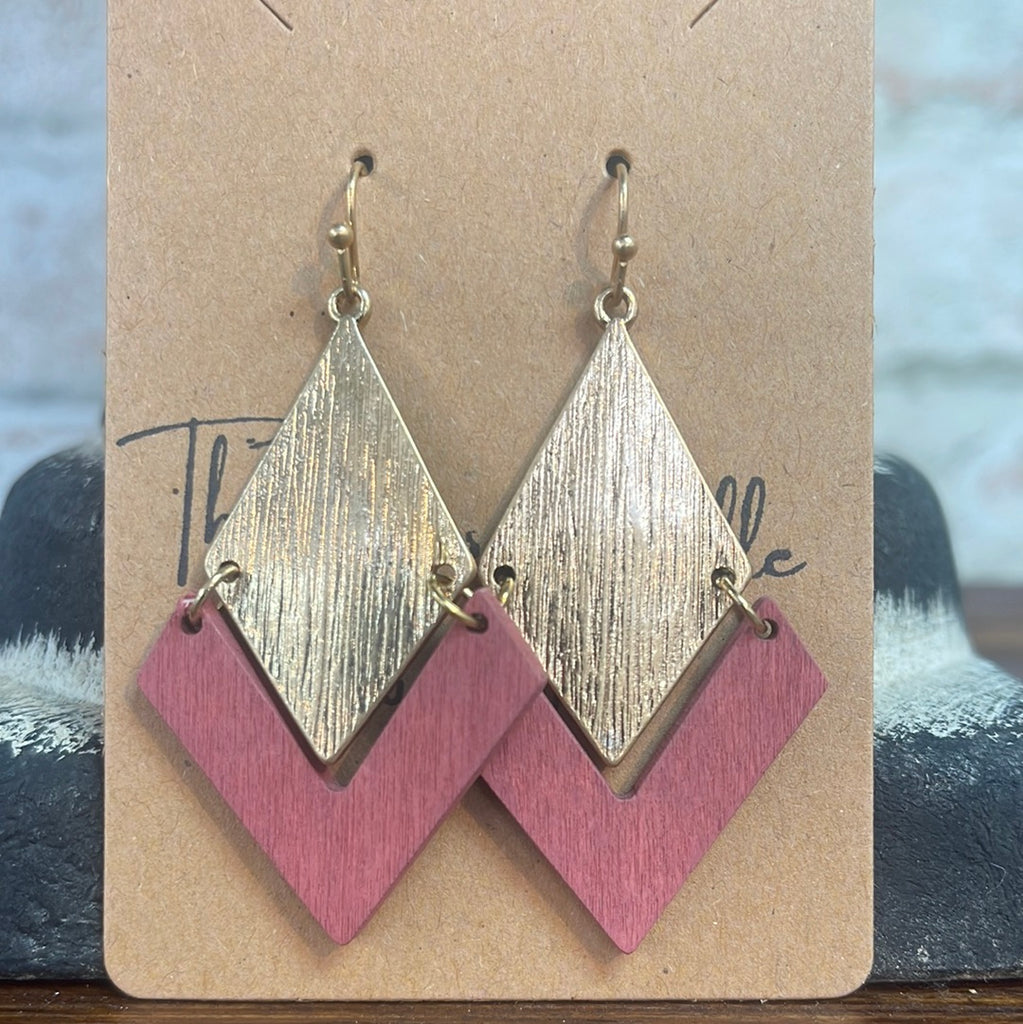 Gold Diamond & Wood Drop Earrings - The Gypsy Belle Boutique