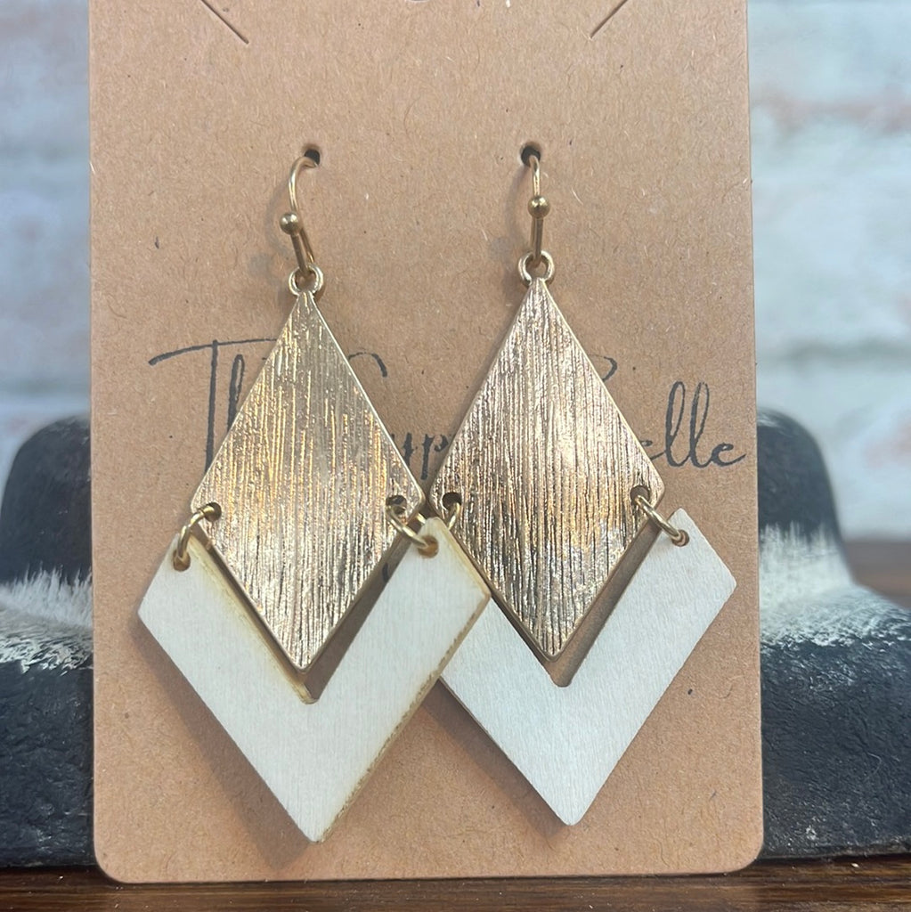 Gold Diamond & Wood Drop Earrings - The Gypsy Belle Boutique