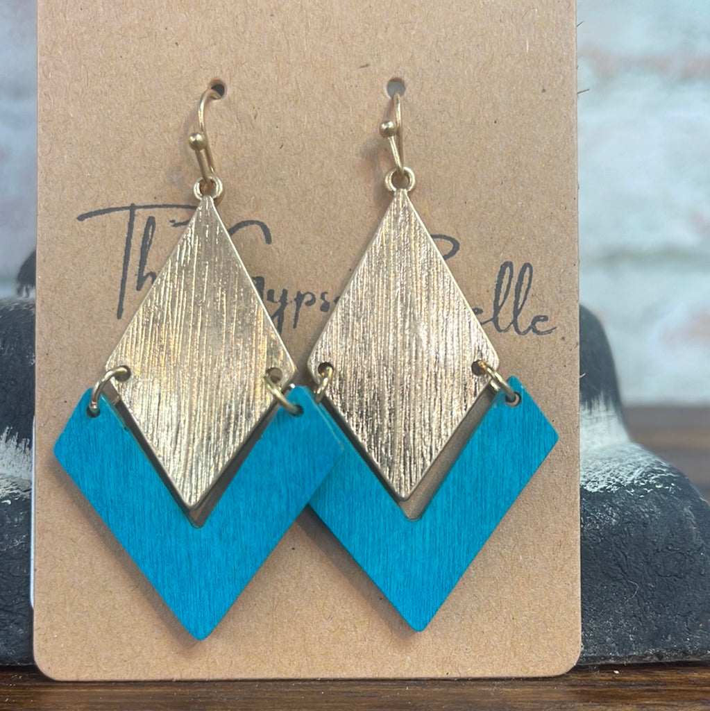 Gold Diamond & Wood Drop Earrings - The Gypsy Belle Boutique