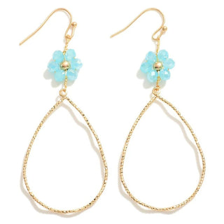 Alt text: "Elegant Mint & Gold Flower Teardrop Earrings with intricate floral design, perfect for adding a classy touch.