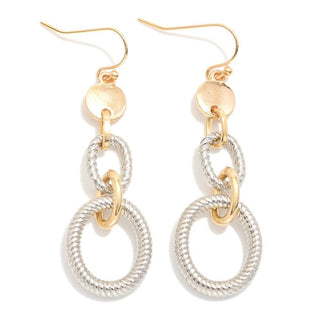 Silver Textured Link Chain Drop Earrings