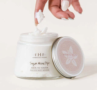 FHF Sugar Moon Dip® Body Mousse - Luxurious moisturizing cream in elegant packaging, promotes youthful skin.
