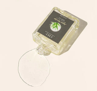 Elegant glass bottle of FHF Agave Nectar Ageless Body Oil with green accents, promoting hydrated and youthful skin.