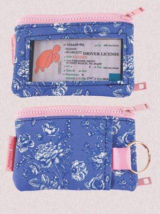 Blue Willow Rose ID Wallet by Simply Southern with floral print, compact design, and zipper closure for secure storage.