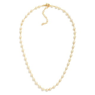 18k Gold Plated Pearl Link Necklace on white background, showcasing elegant pearls and gold links for a sophisticated look.