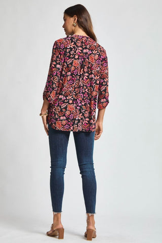 Dear Scarlett Black & Coral Print Lizzy Top