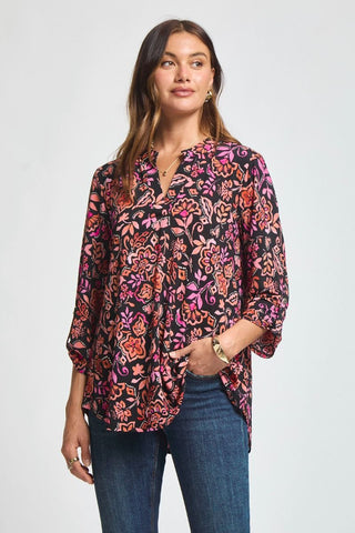Dear Scarlett Black & Coral Print Lizzy Top