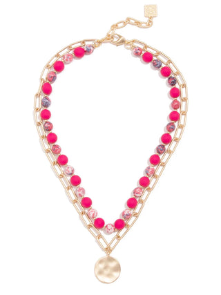 Sweet Caroline HOT PINK Beads & Links Pendant Necklace
