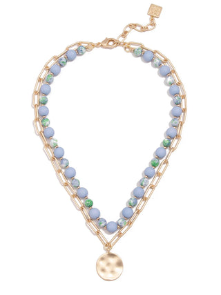 Sweet Caroline LT BLUE Beads & Links Pendant Necklace
