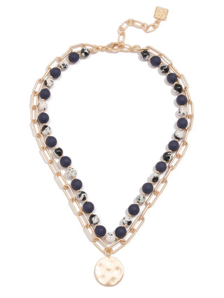 Sweet Caroline NAVY Beads & Links Pendant Necklace
