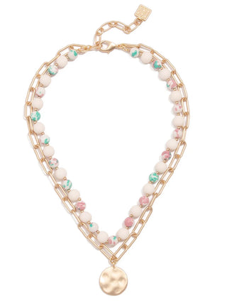 Sweet Caroline PINK & MINT Beads & Links Pendant Necklace
