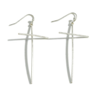 Thin Silver Cross Earrings