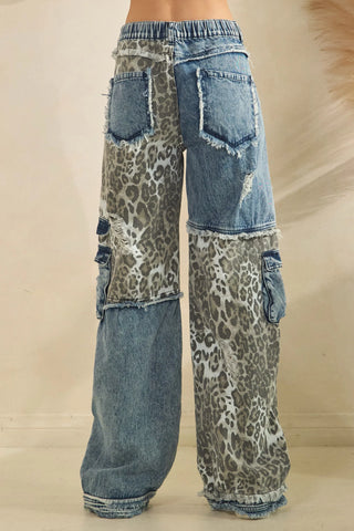Oli & Hali Denim Washed Patch Leopard Print Jeans
