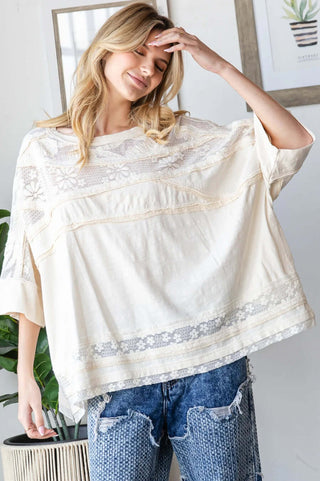 Ivory Lace Contrast Oversize Boxy Top by Oli & Hali – Stylish, Elegant, and Perfect for Any Occasion