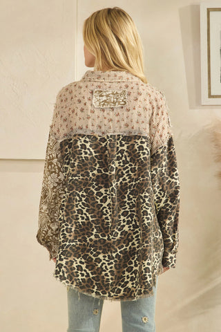 Oli & Hali Washed Leopard Paisley Button Down Shacket Top