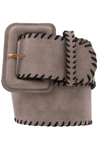 Stone Gray Faux Leather Whip Stitch Elastic Belt FINAL SALE