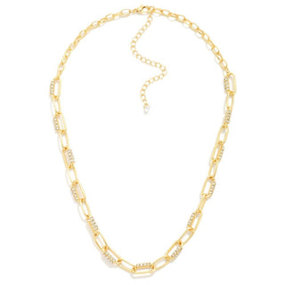 Gold Paperclip Link Necklace w/ Pave Rhinestones