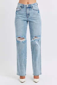 Judy Blue 88884 High Waist Straight Leg Jeans in Classic Denim - Stylish, Rigid Magic Fit for a Sleek Look