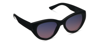 Black cat-eye polarized sunglasses with gradient purple-tinted lenses.
