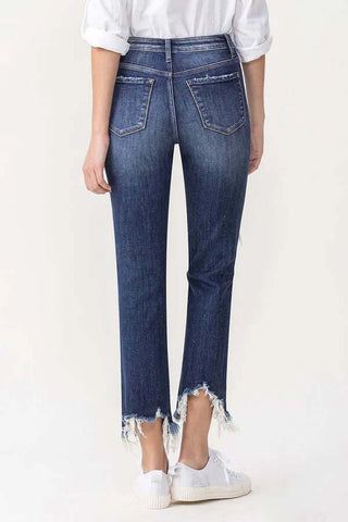 Alt text: "Lovervet LV1008 High Waist Cropped Straight Leg Jeans with Distressed Hem in a sleek and modern design.