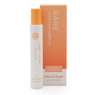 BARE Seductive Saffron Mixologie Rollerball Perfume - elegant packaging with floral and saffron notes in a sleek bottle design.