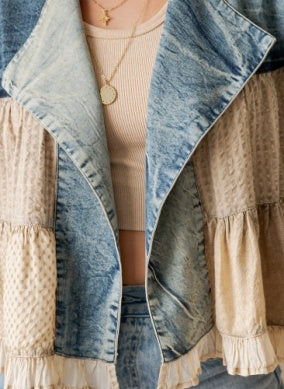 Young Threads Denim & Ivory Vintage Crop Jacket Top