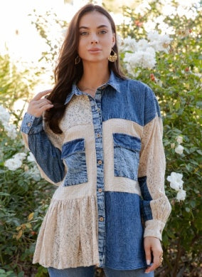 Young Threads Choosin' Texas Denim & Ivory Patchwork Top