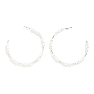 Elegant Silver Beads & Triple Pearl Hoop Earrings, perfect for enhancing any outfit with a sophisticated touch.