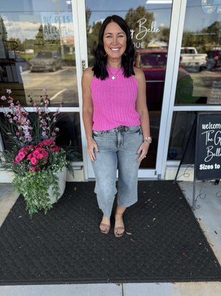 Judy Blue 88903 Tummy Control Raw Hem Crop Wide Leg Jeans on Final Sale - Stylish and Comfortable Denim for Any Occasion.