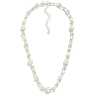 Silver U Link Necklace with Pearls