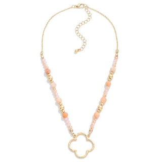 Light Pink Stone Clover Pendant Necklace with delicate chain, perfect for adding elegance to any outfit. Ideal gift for her.
