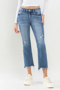 Lovervet - LV1212 Mid Rise Kick Flare Light Distressed Jean