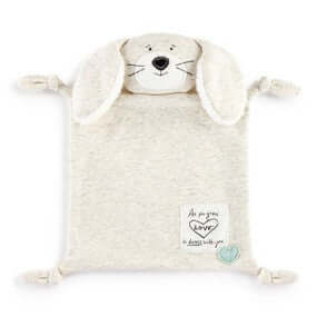 Soft baby blue Poetic Threads Bunny Blankie for boys, featuring a cuddly bunny head and textured fabric for sensory comfort.