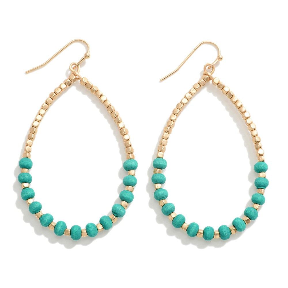 Gold Tone Turquoise Wood Bead Drop Earrings - The Gypsy Belle Boutique