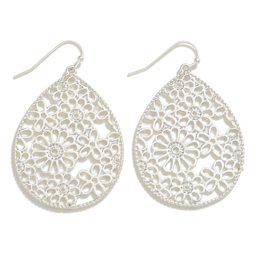 Silver Flower Filigree Teardrop Earrings - The Gypsy Belle Boutique