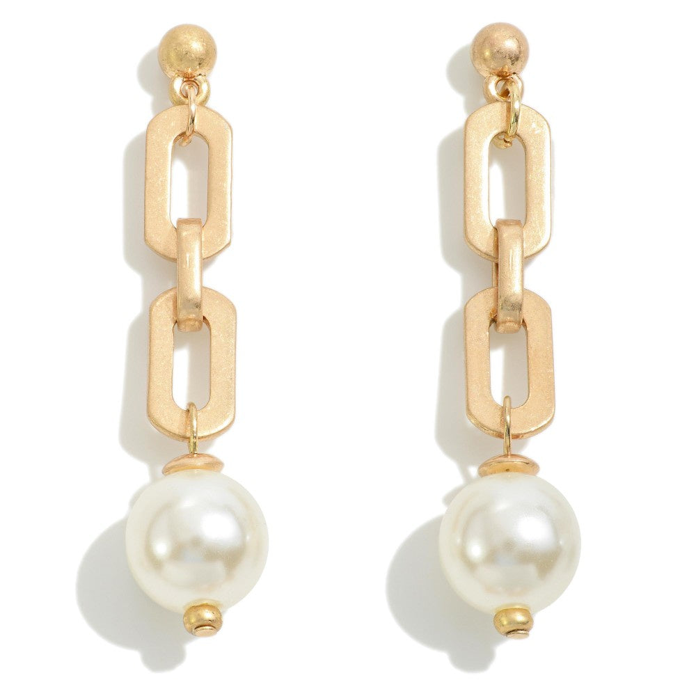 Gold Paperclip Pearl Drop Earrings - The Gypsy Belle Boutique