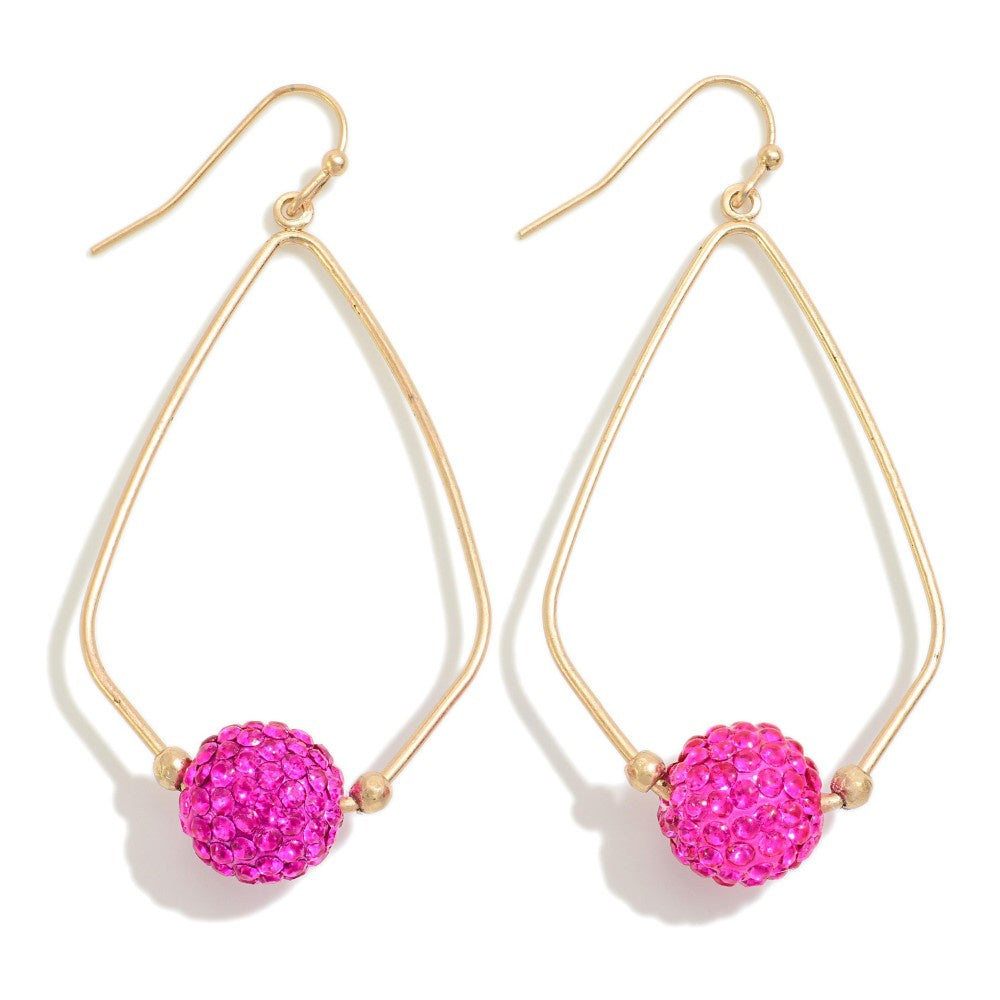 Gold Teardrop Magenta Rhinestone Drop Earrings - The Gypsy Belle Boutique